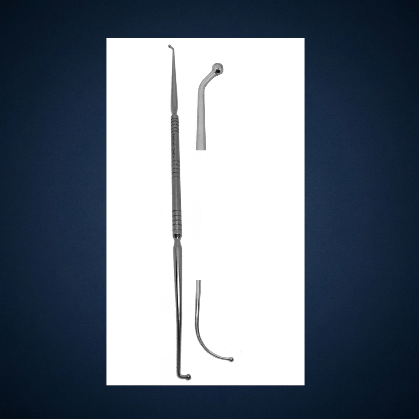 F9888C / CELL SEEKER CURVED AND 45 ANGLED DOUBLE ENDED FRONTAL 23.0 CM LONG / 2 MM WITH BALL PROBE