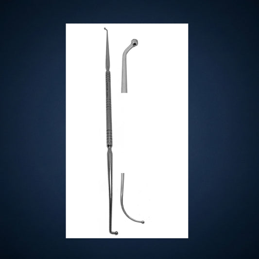 F9888C / CELL SEEKER CURVED AND 45 ANGLED DOUBLE ENDED FRONTAL 23.0 CM LONG / 2 MM WITH BALL PROBE